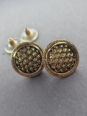 Gold-Tone Woven Button Stud Earrings